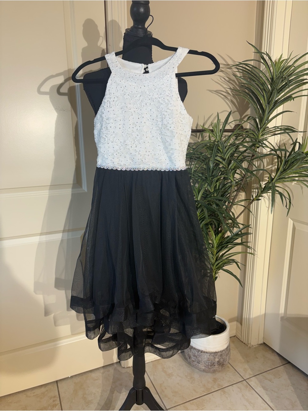 Girl Size 12 Speechless Black and White Beaded Halter Tulle Party Dress